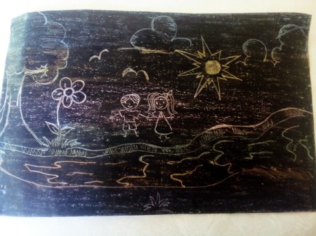 Crayon Etching - black etched away to create a drawing