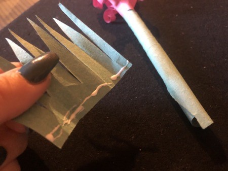 Paper Hyacinths - apply glue to the base of the leaves