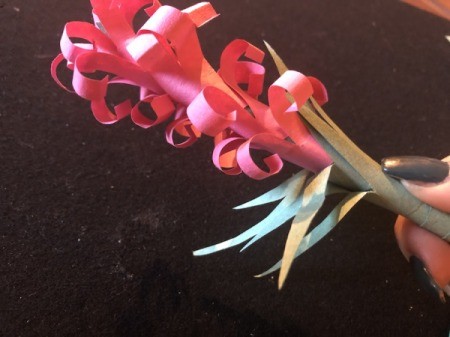 Paper Hyacinths - wrap diagonally around the stem moving downwards, fold them back slightly