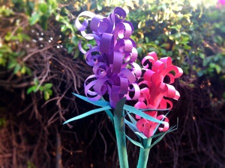 Paper Hyacinths - dark pink and purple hyacinth paper flowes