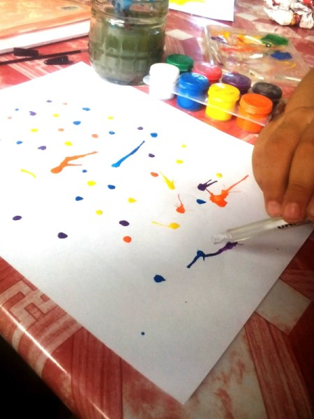 Blow Painting - start blowing, a straw makes it easier