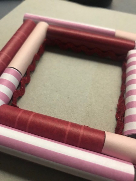 Picture Frame Magnet - view down inside the frame showing the sticker rick rack style ribbon