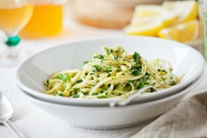 Linguine and herb in a bowl