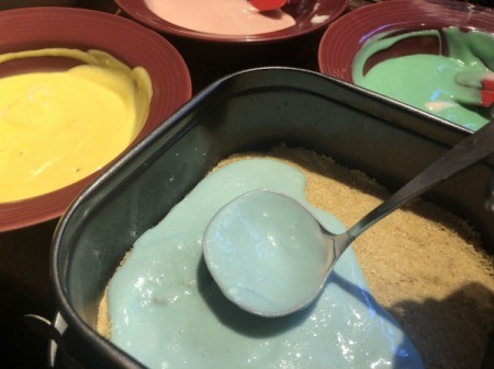 1st blue cream layer in pan