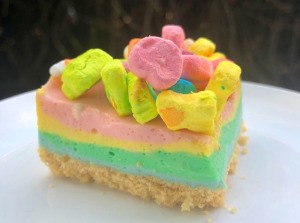 piece of Lucky Charms No-Bake Cheesecake