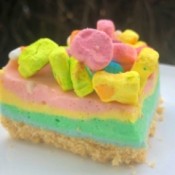 piece of Lucky Charms No-Bake Cheesecake