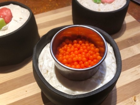 How to Make Sushi Cakes - press down with your fingers