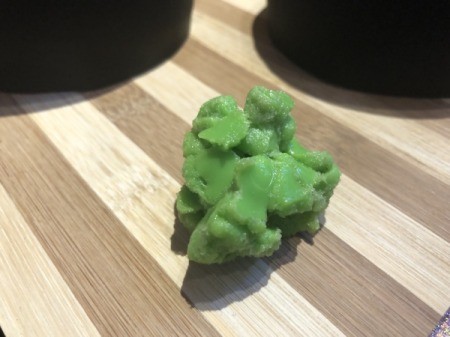How to Make Sushi Cakes - chopped gummy bears mushed back together for the wasabi