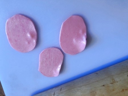 How to Make Sushi Cakes - flattened light pink Starburst for the pickled ginger