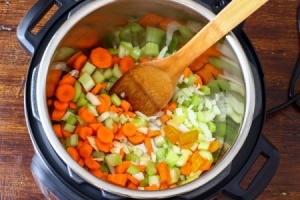 Vegetables in an Instapot pressure cooker.