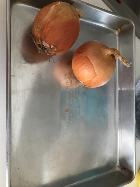 Onions on baking sheet