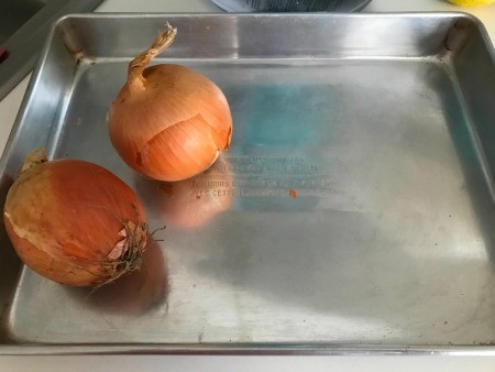 Onions on baking sheet