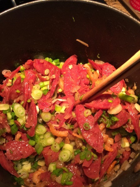 sausage with green onions garlic and shrimp