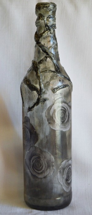 Antique Rose Upcycled Bottle Vase - finished vase