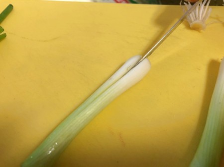 Fresh Herb and Veggie Bouquet - make a 2 inch cut into the white area of the green onion