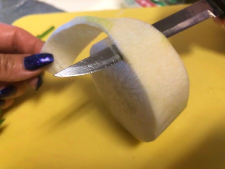 Fresh Herb and Veggie Bouquet - peel the daikon and cut a 5 inch strip