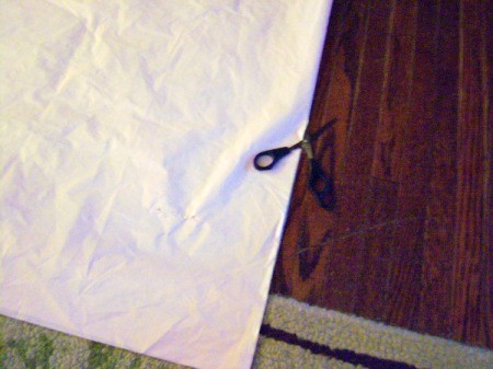 Make Big Showy Flowers from Plastic Tablecloths - cut the folded side after each fold