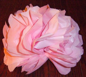 Make Big Showy Flowers from Plastic Tablecloths - pink flower