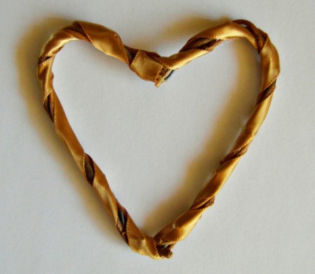 Vintage Mixed Media Framed Roses - glue ribbon to heart and twist it around the shape,  glue to finish