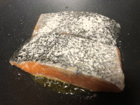 salmon in pan