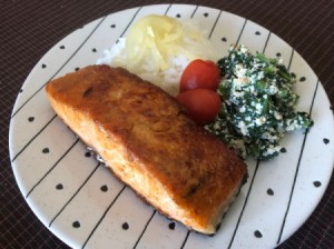 Salmon on dinner plate