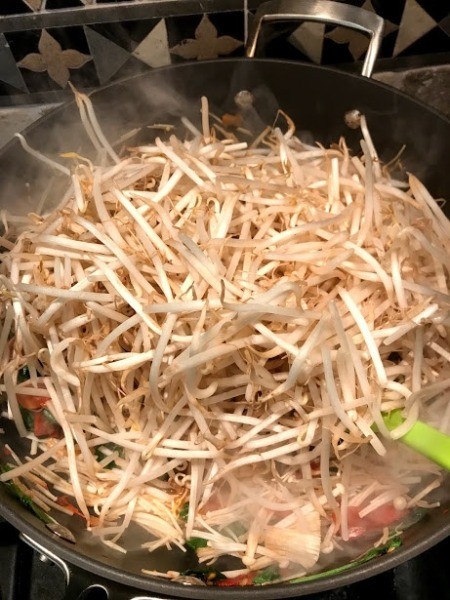 mushrooms added to Vegetables in pan