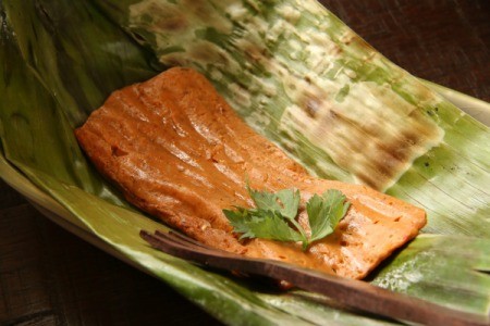 Fish cooked in banana leaf