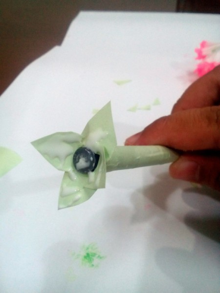 Making a Flower Pen - cut into a leaf shape and put glue in center