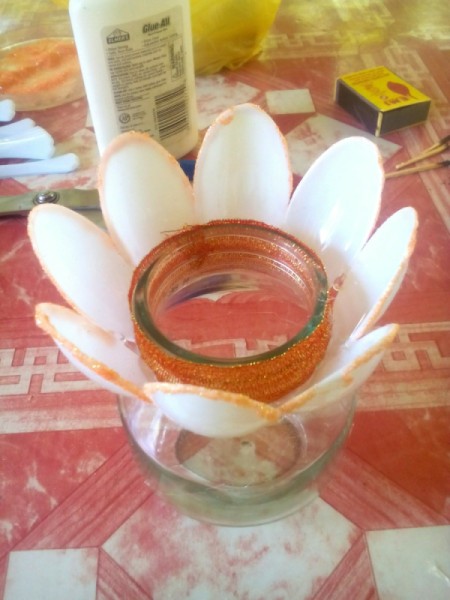 Recycled Candle Night Lamp - spoons around the top