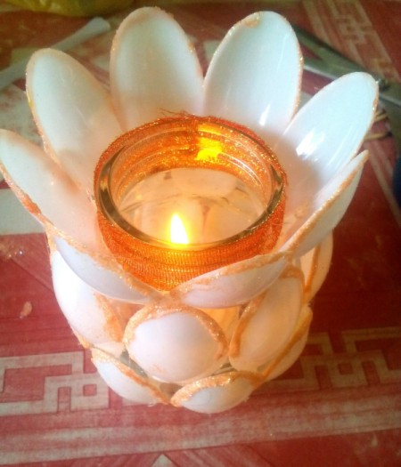 Recycled Candle Night Lamp - votive candle inside the jar
