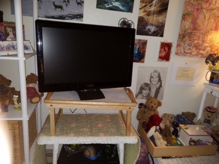 Raising a TV with a Modified Tray - modified tray with TV in place