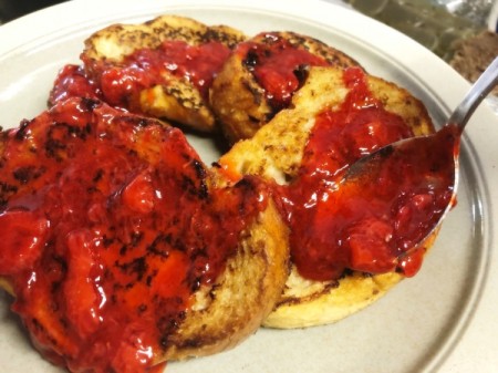 Vegan French Toast with Strawberry Compote on plate