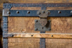 Old wooden steamer trunk.