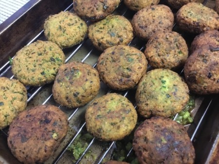 Falafel cooling on rack