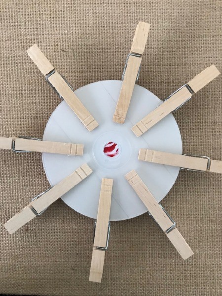 Wall Memo Clothespin Board - view of back with final 8 pins in place