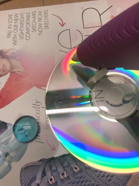 Recycled CD Candle Holder - CD and hot glue gun