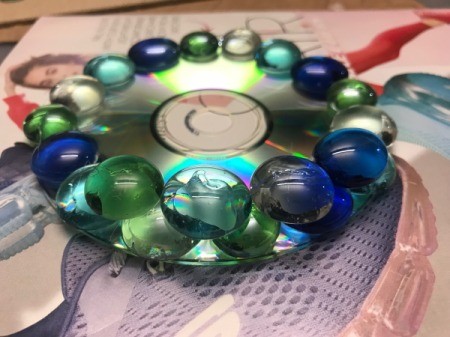 Recycled CD Candle Holder - second layer started