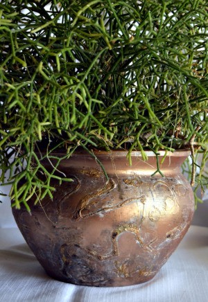 Upcycled Clay Pot Planter - finished pot with plant inside