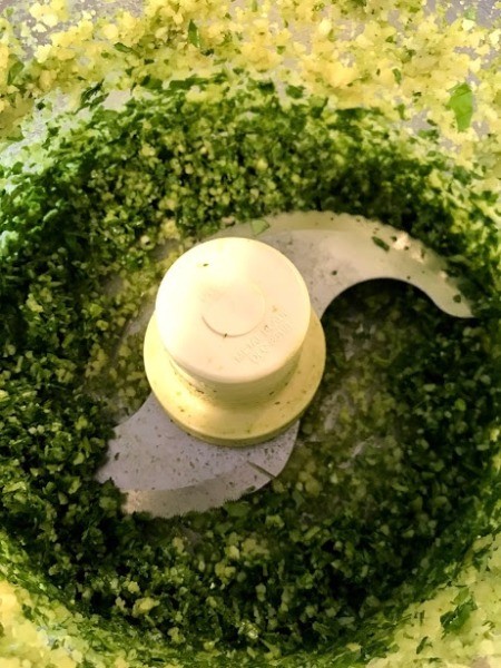 garlic and basil in food processor