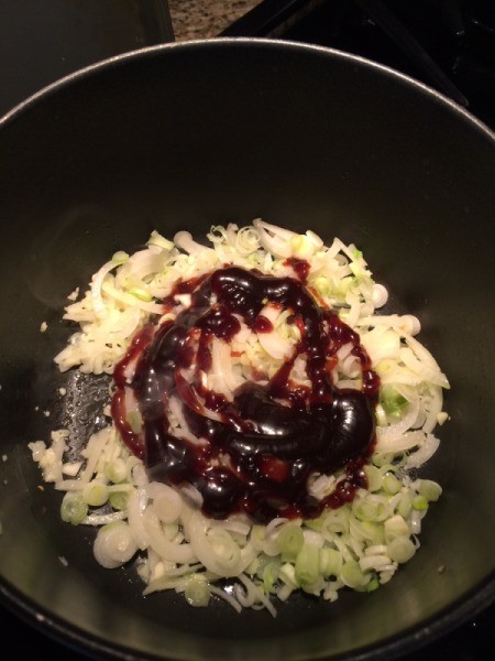 sauce added to onions and garlic