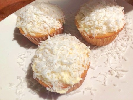 finished Coconut Frosted cupcakes