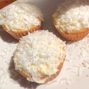 finished Coconut Frosted cupcakes