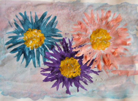 Fork Printed Flower Birthday Card - yellow centers