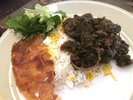 Lamb and Herb Stew on plate with rice