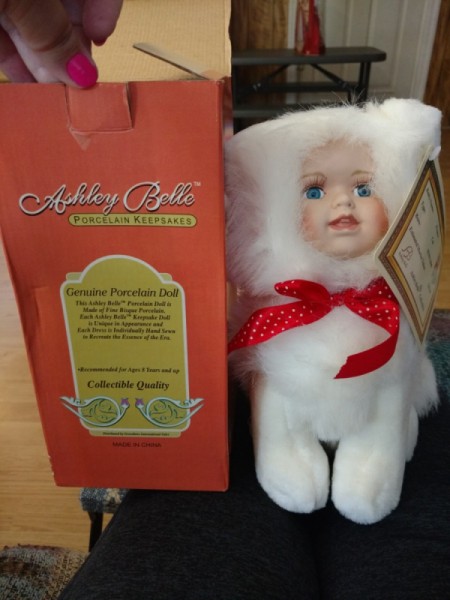 Value of Ashley Belle Porcelain Dolls - doll in fuzzy white suit