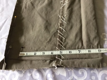 How to Turn Pants Into Shorts and a Bag - leave one inch for handles