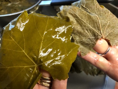 Grape Leaves rinsing and drained