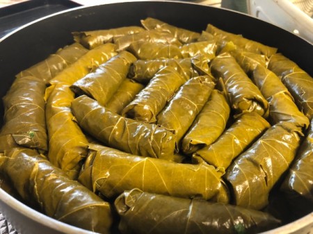 Stuffed Grape Leaves in pan