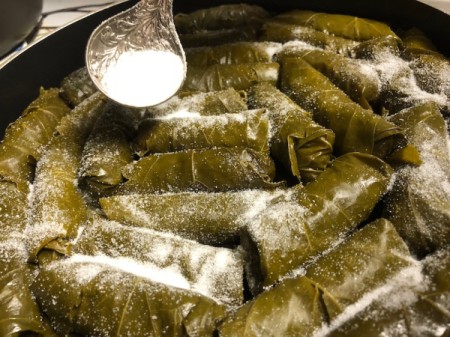 Stuffed Grape Leaves sprinkled with sugar