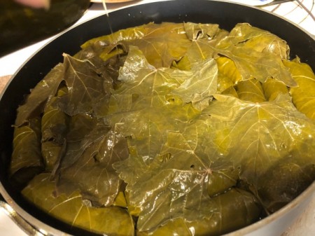Stuffed Grape Leaves finished in pan